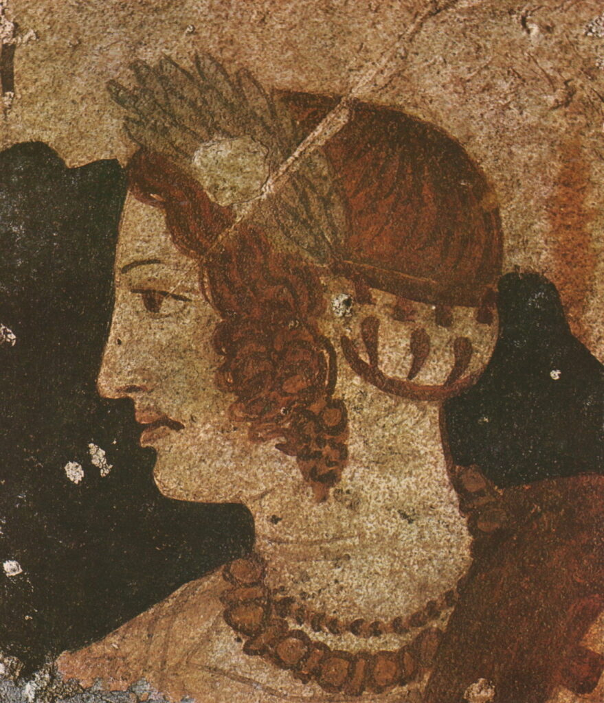 Porträt der Velia, etruskisches Wandfresko, Tomba dell'Orco, Tarquinia, Italien